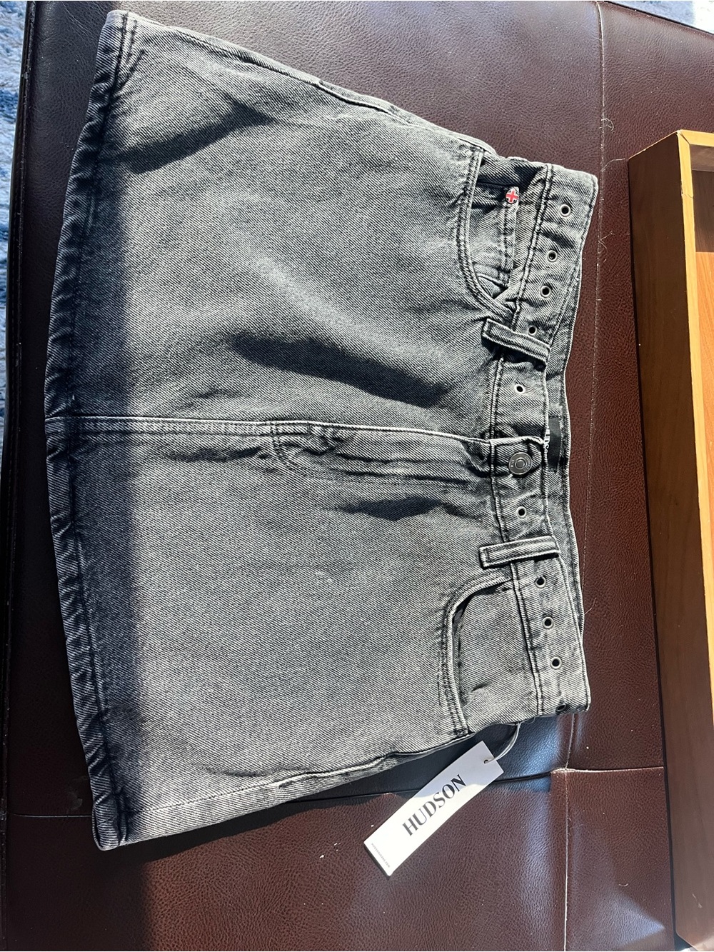 Hudson Jeans Washed Black Denim Mini Skirt